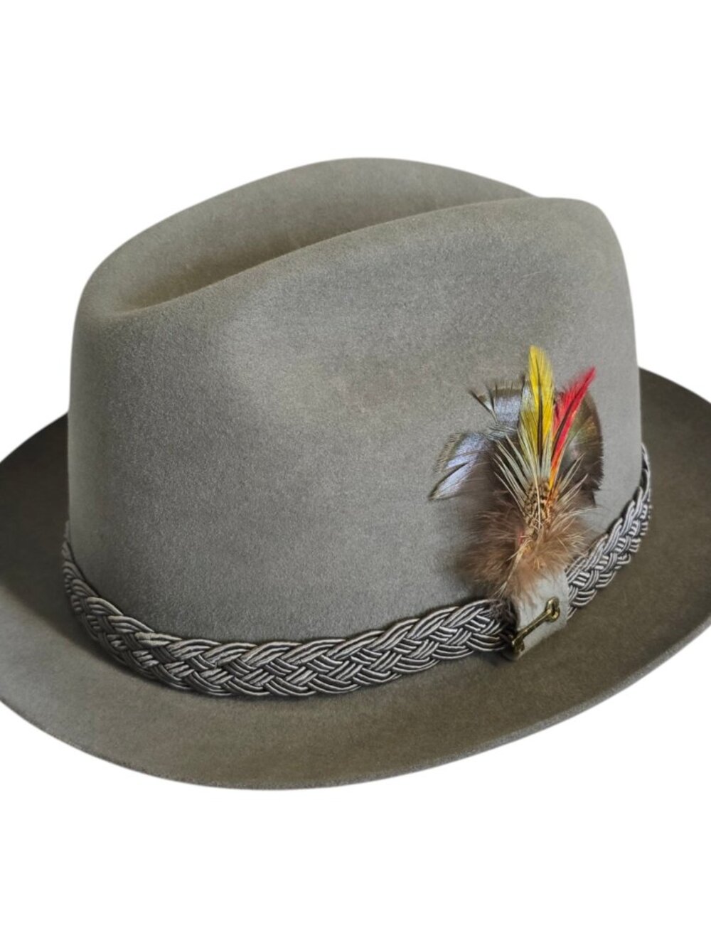 Stetson Key Club Fedora Hat w/ Feathers & Key Gray Size 7 1/8 Ultimate Finish